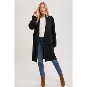 Drape Open Front Black Knit Coatigan Jacket